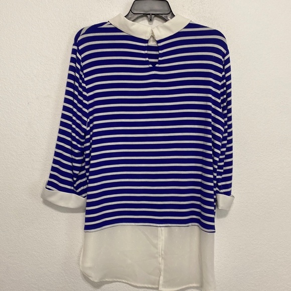 Elle Blue White Striped Long Sleeve Collared Layer Shirt Dress Tunic Top Size XL - Picture 5 of 9
